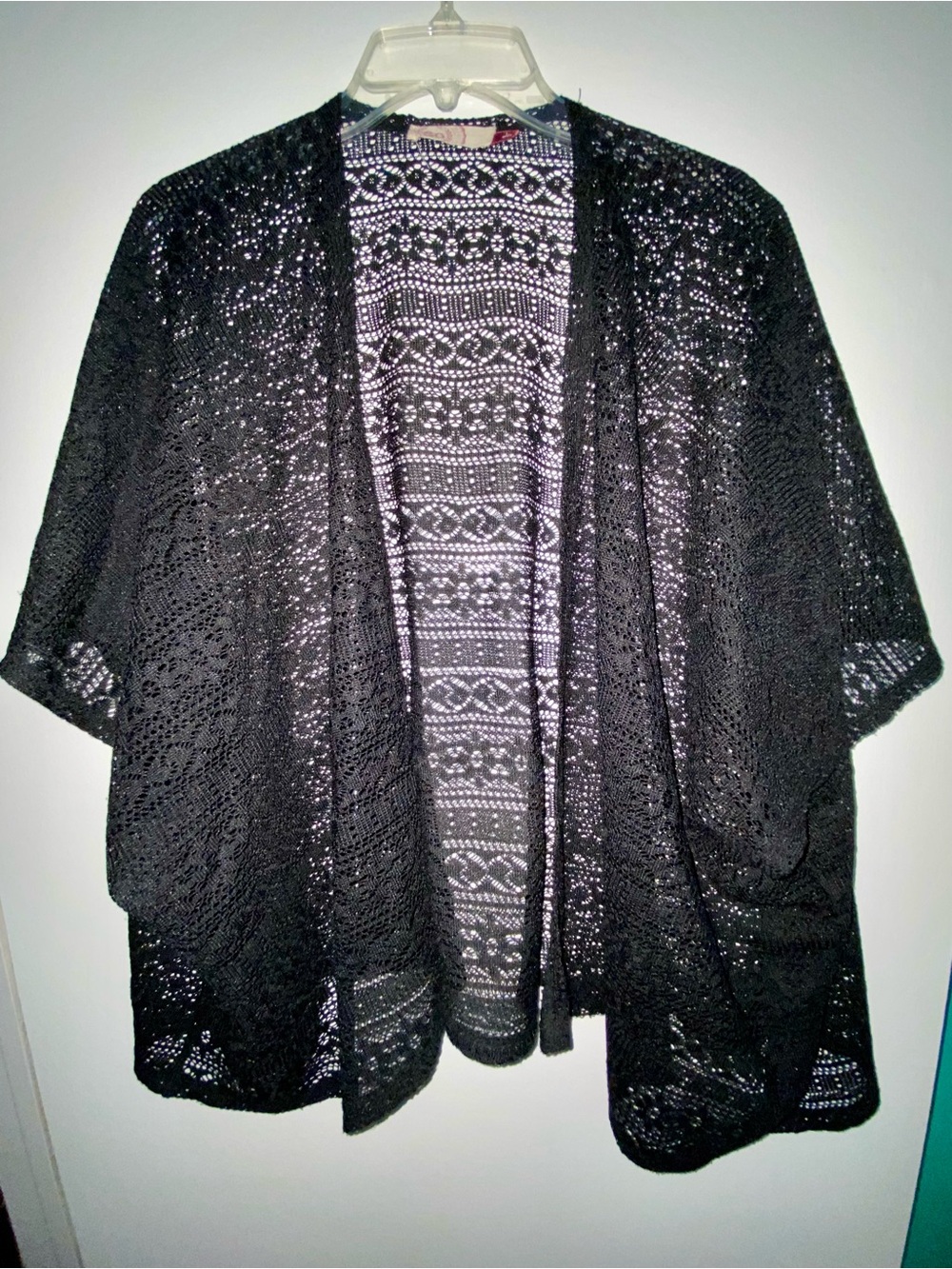 Black Open-Front Crochet Women's kimono